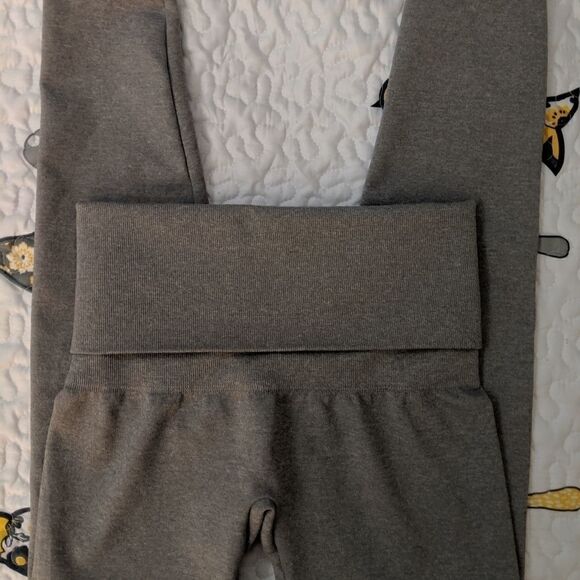 Grey Fold Over Waist Leggings Size M - Picture 1 of 4